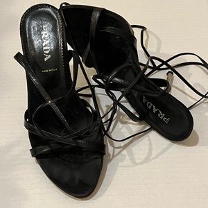Prada black strappy heeled sandals. Size 36.